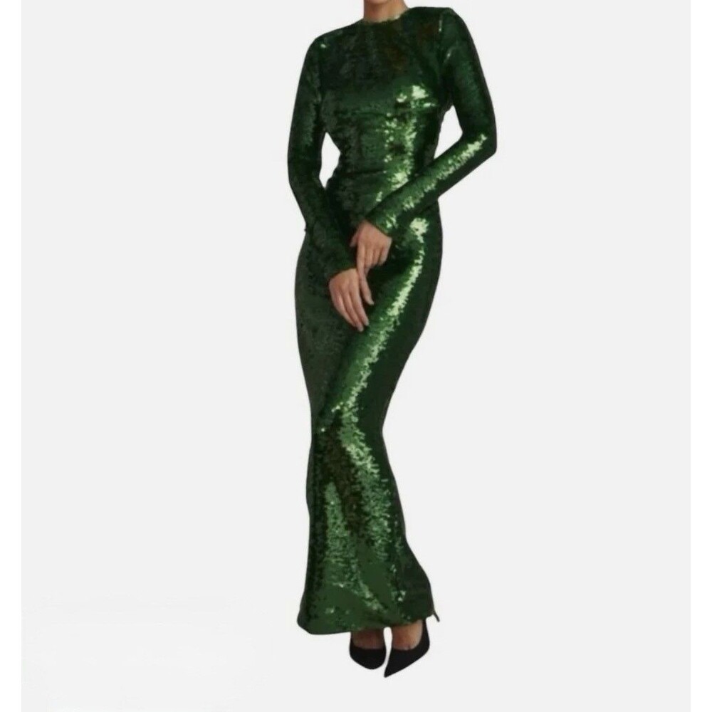 House of CB Belle Sequin Maxi Women’s Dress Pine Green Size S Open Back